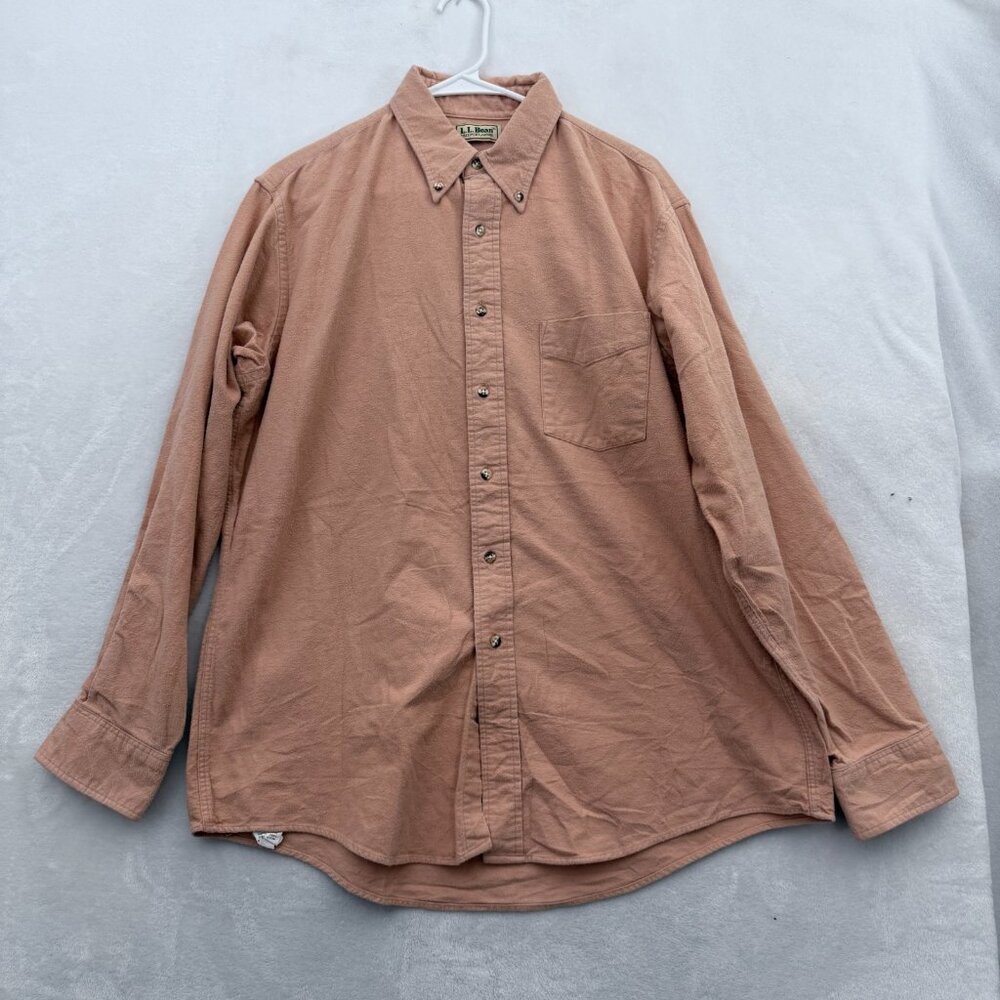 Vintage LL Bean Chamois Cloth Shirt Mens L Cream Flannel Camp Outdoor Button Up
